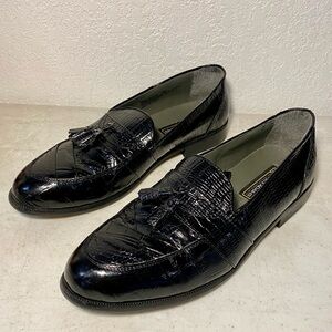 Stacy Adams Shoes Men’s 10 1/2 Black Genuine Snake Skin/Leather Slip On Loafers